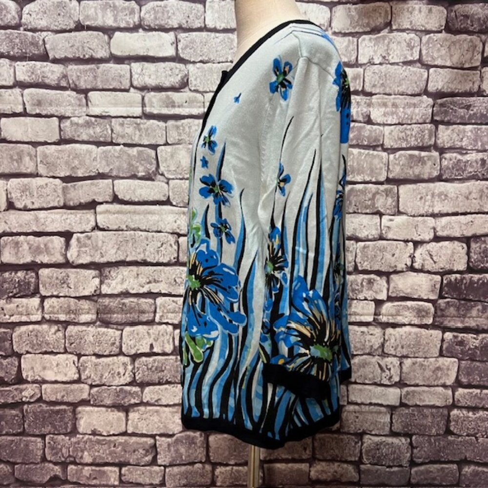 Bob Mackie Wearable Art Blue, Black & Green Cardigan Size 1X - Picture 3 of 9